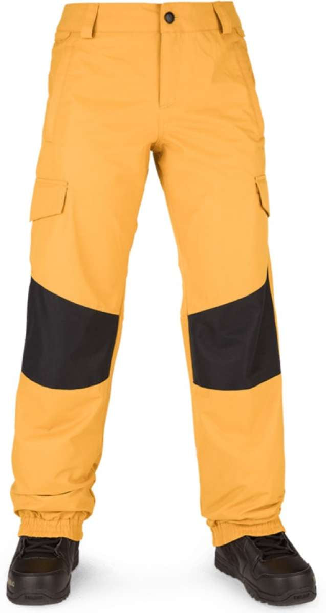 Volcom Women's Hotlapper Pants 2022 - Black pants with a white stripe down the side and a zippered pocket on the thigh.