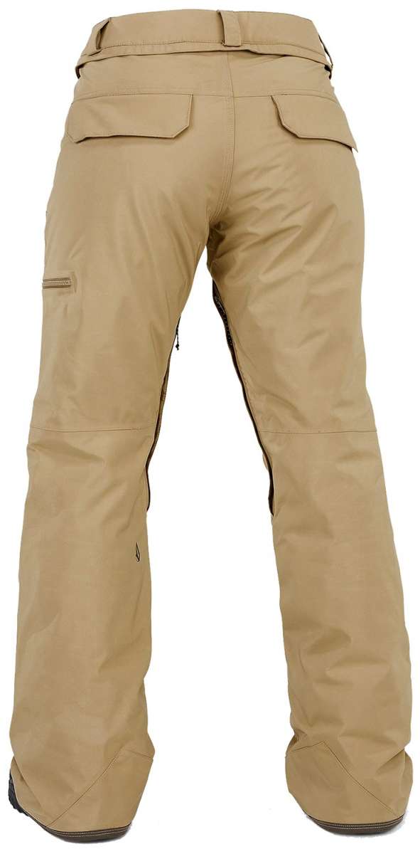 Volcom Women's Knox Insulated GORE-TEX Pant - Beige snow pants with a zippered pocket on the left thigh and a small black logo on the right leg.