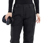 Volcom Women's Knox Insulated GORE-TEX Pant - Black insulated ski pants with a zippered pocket on the right thigh and adjustable Velcro straps at the waist.