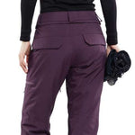 Volcom Women's Knox Insulated GORE-TEX Pant - Black snow pants with a subtle white stripe on the side of the leg, featuring a zippered pocket and adjustable waistband.