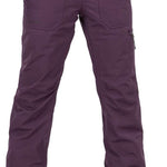 Volcom Women's Knox Insulated GORE-TEX Pant - A pair of purple ski pants with a zippered pocket on the right thigh and two belt loops at the waist.
