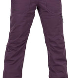 Volcom Women's Knox Insulated GORE-TEX Pant - A pair of purple ski pants with a zippered pocket on the right thigh and two belt loops at the waist.