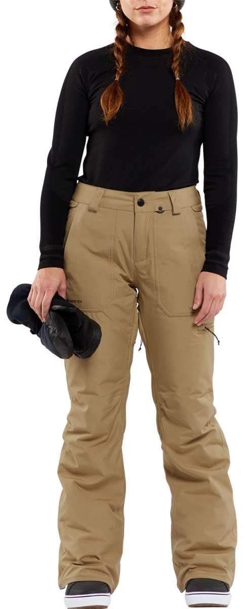 Volcom Women's Knox Insulated GORE-TEX Pant - Black insulated ski pants with a zippered pocket on the side and a black logo on the left thigh.