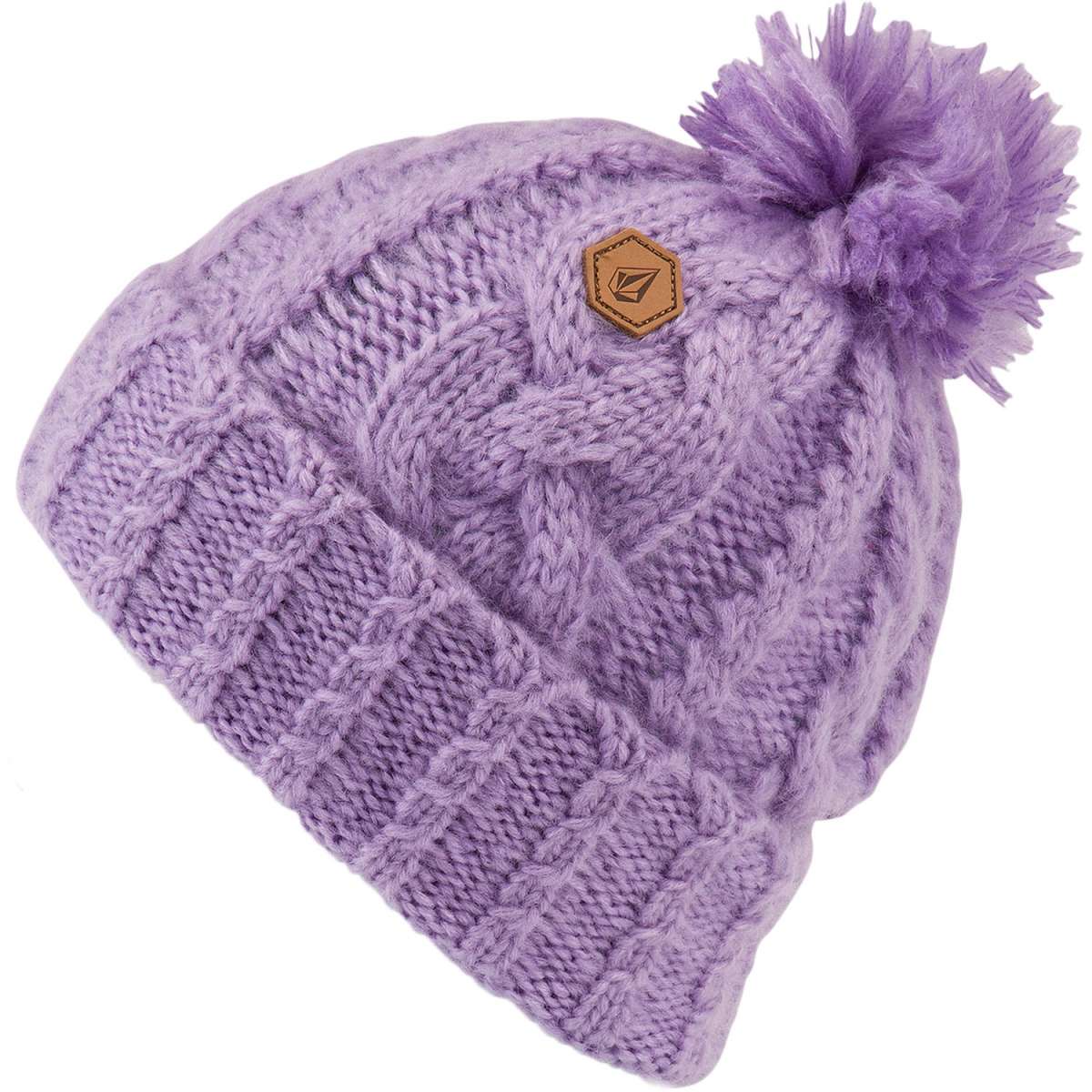Volcom Women's Leaf Beanie 2022 - A light purple beanie with a leaf design on the front.
