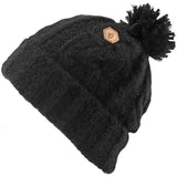 Volcom Women's Leaf Beanie 2022 - A black beanie with a small, tan logo featuring a leaf design on the front.