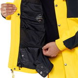 Volcom Longo GORE-TEX Shell Jacket - A black and yellow jacket with a hood, featuring silver snaps and a zippered chest pocket.