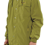Volcom Longo GORE-TEX Shell Jacket 2024 - A green jacket with a hood and silver snap buttons down the front.