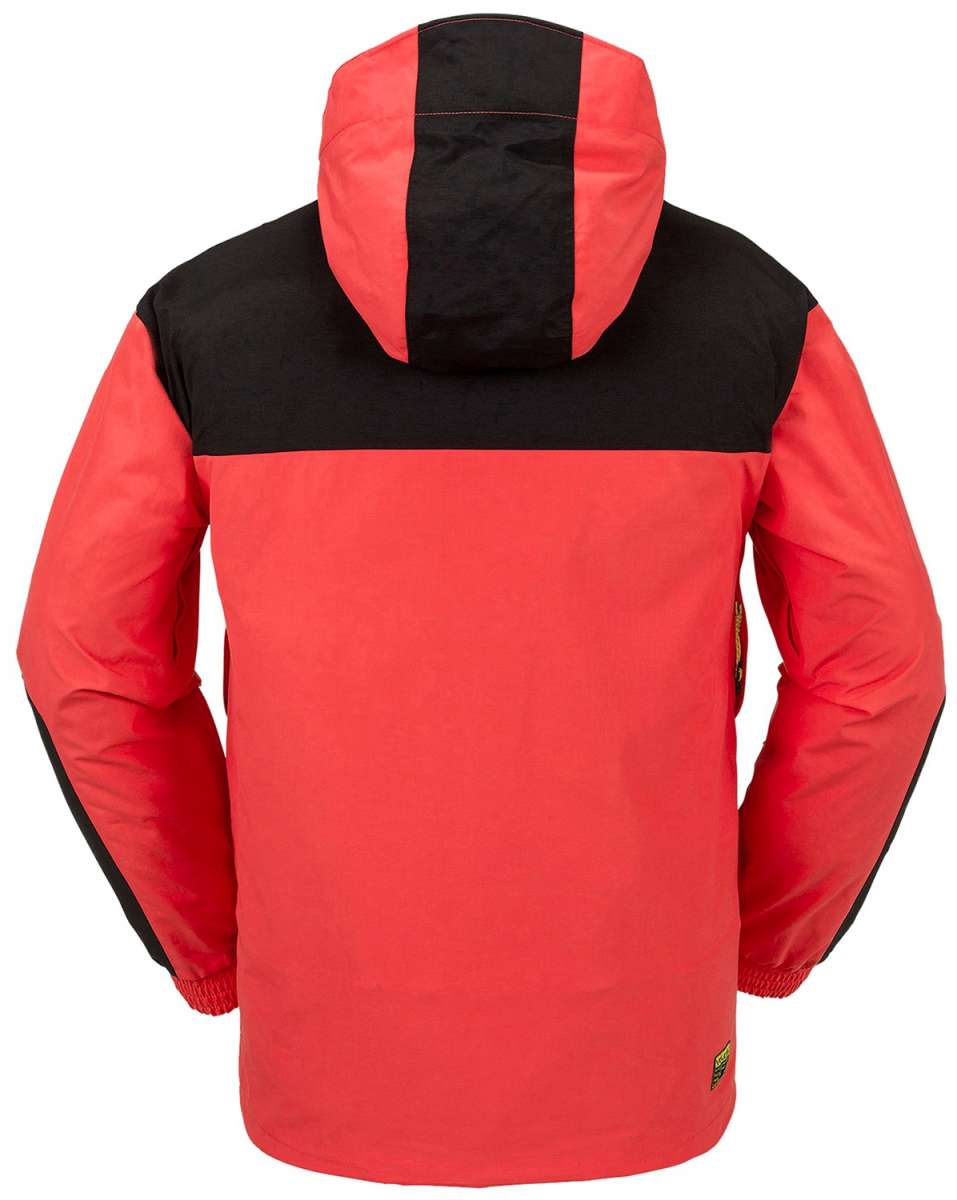 Volcom Longo GORE-TEX Shell Jacket 2024 - A red and black jacket with a hood, featuring a zippered front and two side pockets.