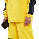 Volcom Longo GORE-TEX Shell Jacket 2024 - A bright yellow jacket with black accents and a hood, featuring silver snap buttons.