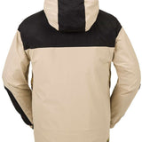 Volcom Longo GORE-TEX Shell Jacket 2024 - A tan jacket with a black stripe across the chest and hood, featuring two zippered pockets on either side.