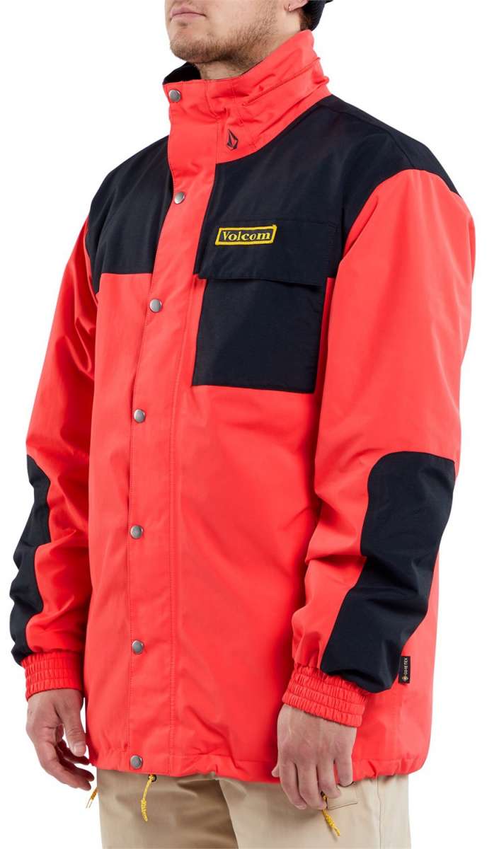 Volcom Longo GORE-TEX Shell Jacket 2024 - A red and black jacket with a yellow logo on the chest.