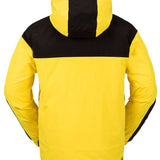 Volcom Longo GORE-TEX Shell Jacket 2024 - A bright yellow jacket with a black stripe across the chest and hood, featuring two zippered pockets on either side.
