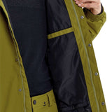 Volcom Longo GORE-TEX Shell Jacket 2024 - A green and black jacket with a zippered front, featuring a hood and adjustable cuffs.