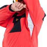 Volcom Longo GORE-TEX Shell Jacket 2024 - A red and black jacket with a yellow zipper pull, featuring a diagonal stripe pattern on the chest.
