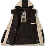 Volcom Longo GORE-TEX Shell Jacket 2024 - A black and tan jacket with a hood, featuring a white logo on the chest.