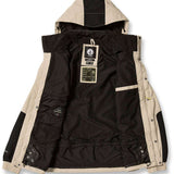 Volcom Longo GORE-TEX Shell Jacket 2024 - A black and tan jacket with a hood, featuring a white logo on the chest.