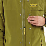 Volcom Longo GORE-TEX Shell Jacket 2024 - A green jacket with a yellow zipper and black drawstring at the hood.