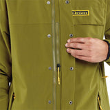 Volcom Longo GORE-TEX Shell Jacket 2024 - A green jacket with a yellow zipper and black drawstring at the hood.