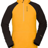 Volcom Polartec Half Zip Fleece 2022 - A yellow fleece pullover with a half-zip closure and black sleeves.