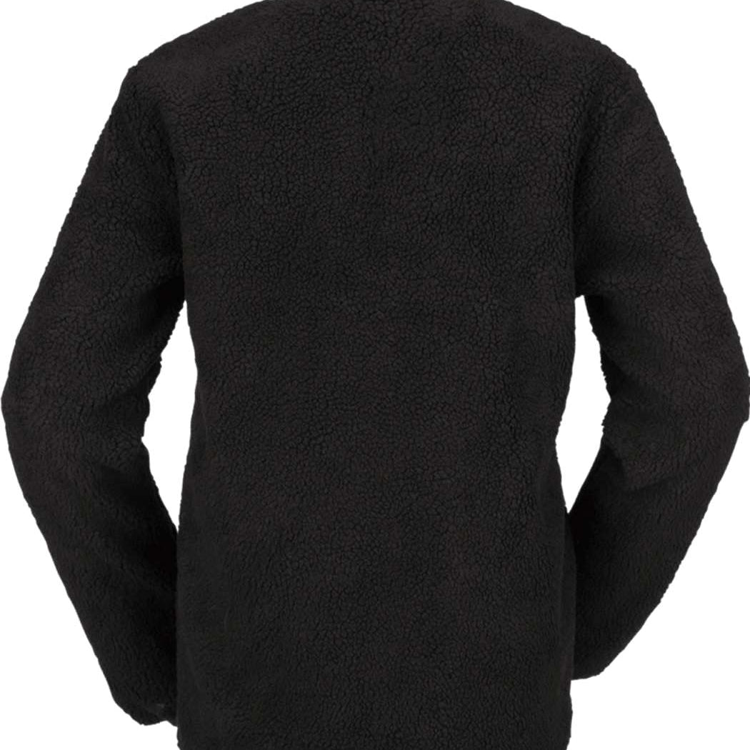 Volcom Women's Reversible Polar Jacket 2022 - A black jacket with a subtle white pattern on one side and solid black on the other, featuring a high collar and long sleeves.