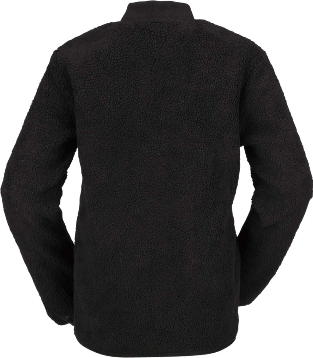 Volcom Women's Reversible Polar Jacket 2022 - A black jacket with a subtle white pattern on one side and solid black on the other, featuring a high collar and long sleeves.