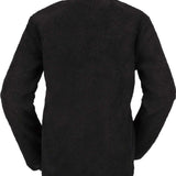 Volcom Women's Reversible Polar Jacket 2022 - A black jacket with a subtle white pattern on one side and solid black on the other, featuring a high collar and long sleeves.