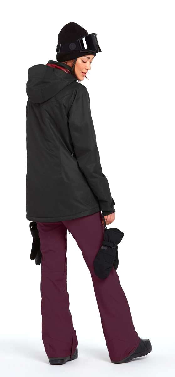 Volcom Women's Species Stretch Pant - Black snow pants with a subtle white stripe down the side of each leg.