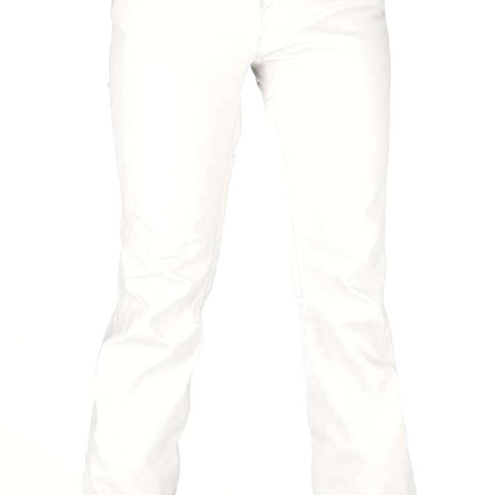Volcom Women's Species Stretch Pant 2022 - White snow pants with a subtle black stripe down the side of each leg.