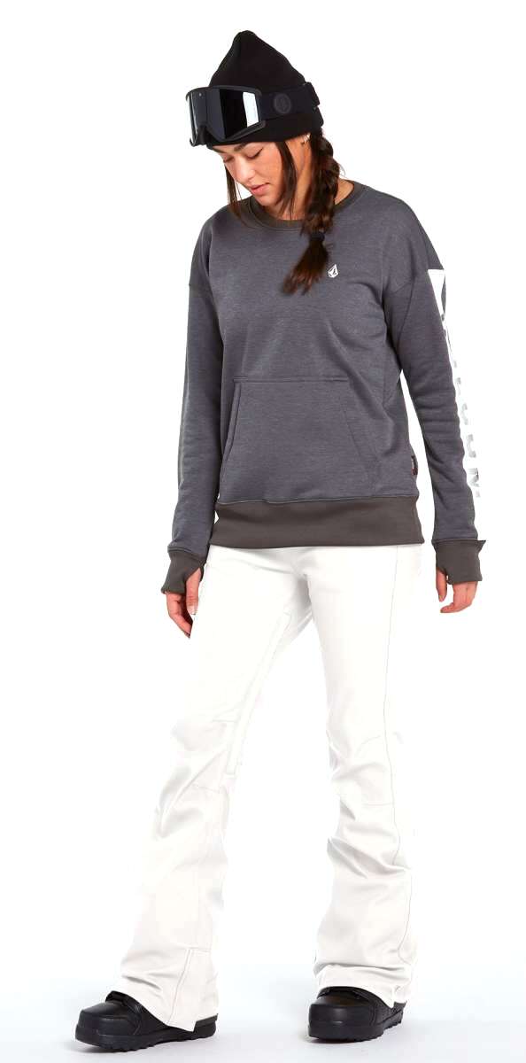 Volcom Women's Species Stretch Pant - A pair of white snowboard pants with a subtle black stripe down the side.