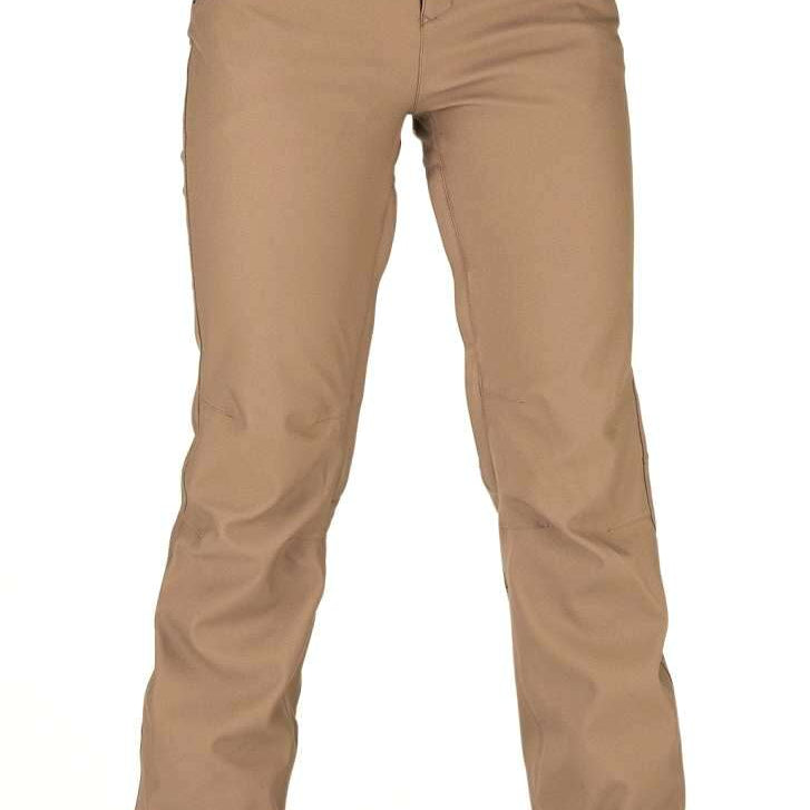Volcom Women's Species Stretch Pant 2022 - A pair of khaki-colored pants with a subtle pattern and two front pockets.