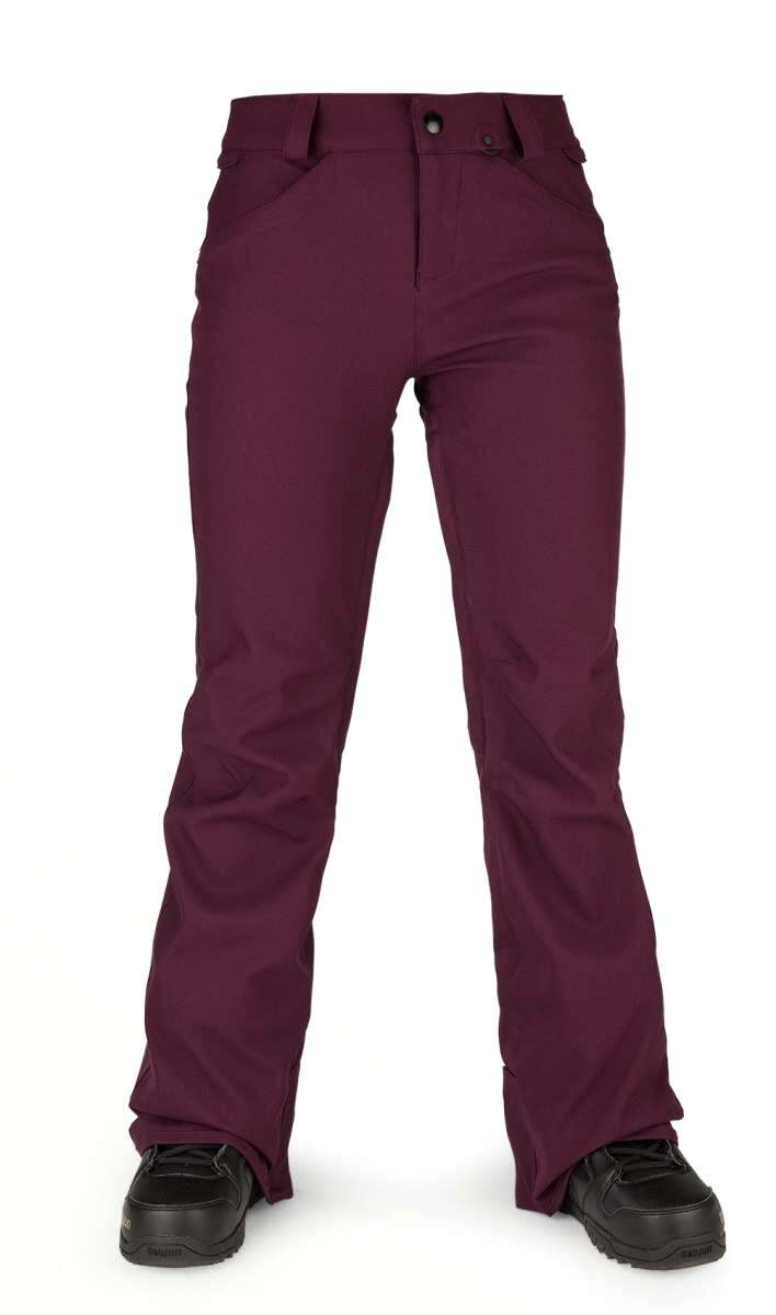 Volcom Women's Species Stretch Pant 2022 - A pair of women's snow pants with a subtle pattern on the side pocket and a small logo near the right hip.
