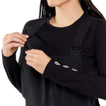 Volcom Women's Swift Bib Overall Pant - Black bib overalls with white logo on left thigh and black straps.
