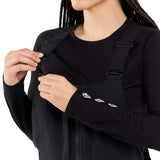 Volcom Women's Swift Bib Overall Pant - Black bib overalls with white logo on left thigh and black straps.