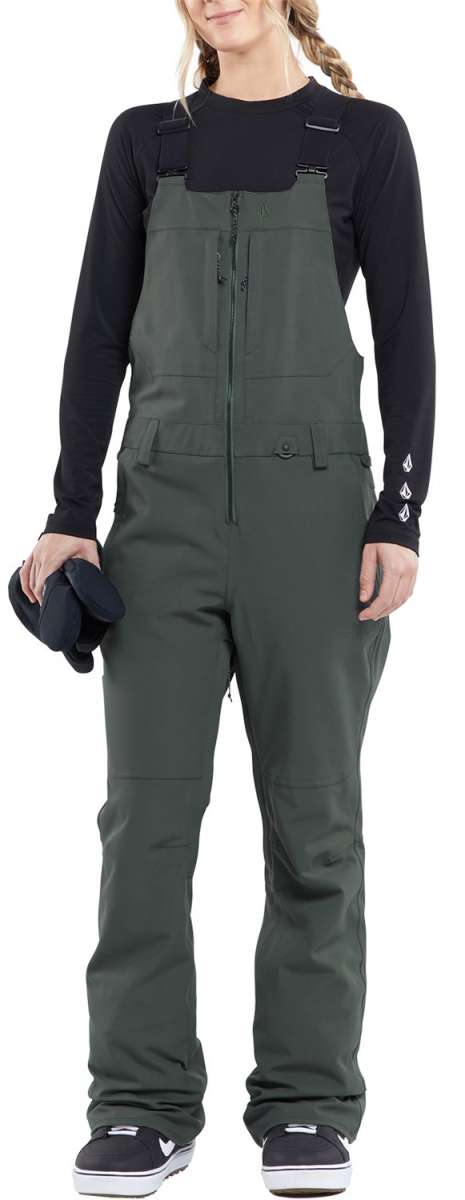 Volcom Women's Swift Bib Overall Pant - Dark green bib overalls with adjustable straps and zippered fly.