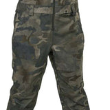 Volcom Women's Swift Bib Overall Pant - A pair of camouflage bib overalls with a zippered fly and two front pockets.