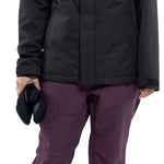 Volcom Women's Swift Bib Overall Pant - Black bib overalls with a zip fly and snap button closure, featuring a black waistband and belt loops.