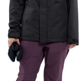 Volcom Women's Swift Bib Overall Pant - Black bib overalls with a zip fly and snap button closure, featuring a black waistband and belt loops.