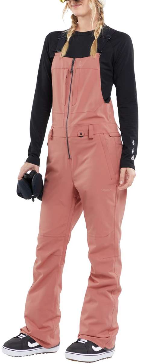 Volcom Women's Swift Bib Overall Pant - Black bib with white logo on left thigh and black straps with silver buckles.