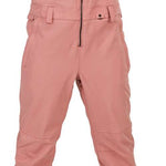 Volcom Women's Swift Bib Overall Pant 2024 - A dusty rose bib overall pant with a zippered front and adjustable straps.
