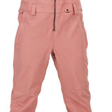 Volcom Women's Swift Bib Overall Pant 2024 - A dusty rose bib overall pant with a zippered front and adjustable straps.
