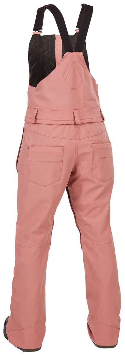 Volcom Women's Swift Bib Overall Pant 2024 - Black bib with black and white geometric patterned accents on the side pockets, straps, and leg cuffs.