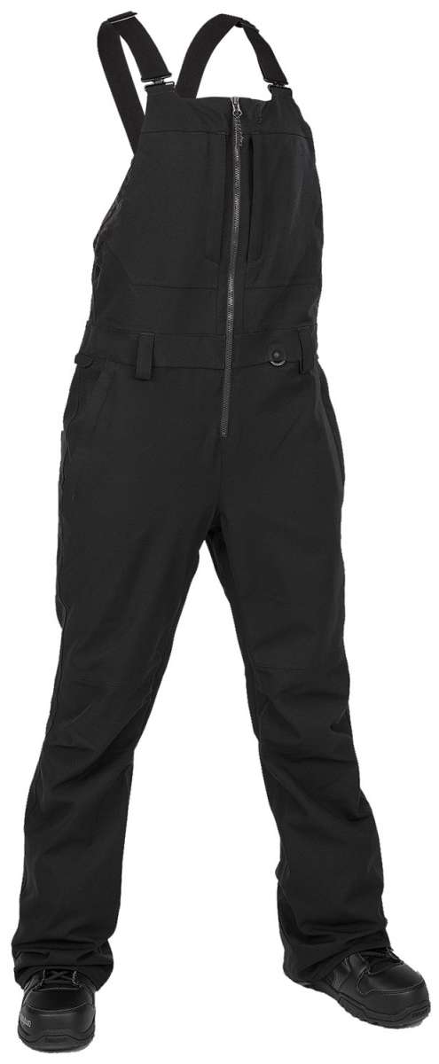 Volcom Women's Swift Bib Overall Pant 2024 - Black bib overalls with zippered front and adjustable straps.