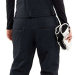 Volcom Women's Swift Bib Overall Pant 2024 - Black bib overalls with white drawstring on waistband and zippered pockets.