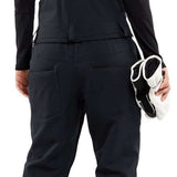 Volcom Women's Swift Bib Overall Pant 2024 - Black bib overalls with white drawstring on waistband and zippered pockets.