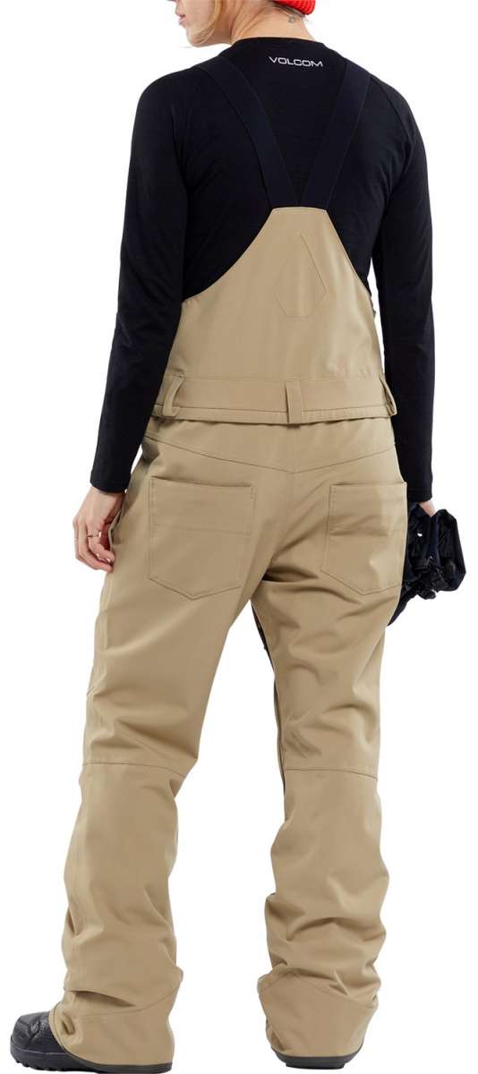 Volcom Women's Swift Bib Overall Pant 2024 - Black bib overalls with a white logo on the left chest and black straps.