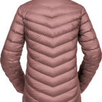 Volcom Women's Tia SD Jacket 2021 - A dusty rose-colored down-filled puffer jacket with a high collar and diagonal chevron quilting on the back.