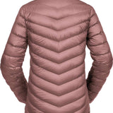 Volcom Women's Tia SD Jacket 2021 - A dusty rose-colored down-filled puffer jacket with a high collar and diagonal chevron quilting on the back.