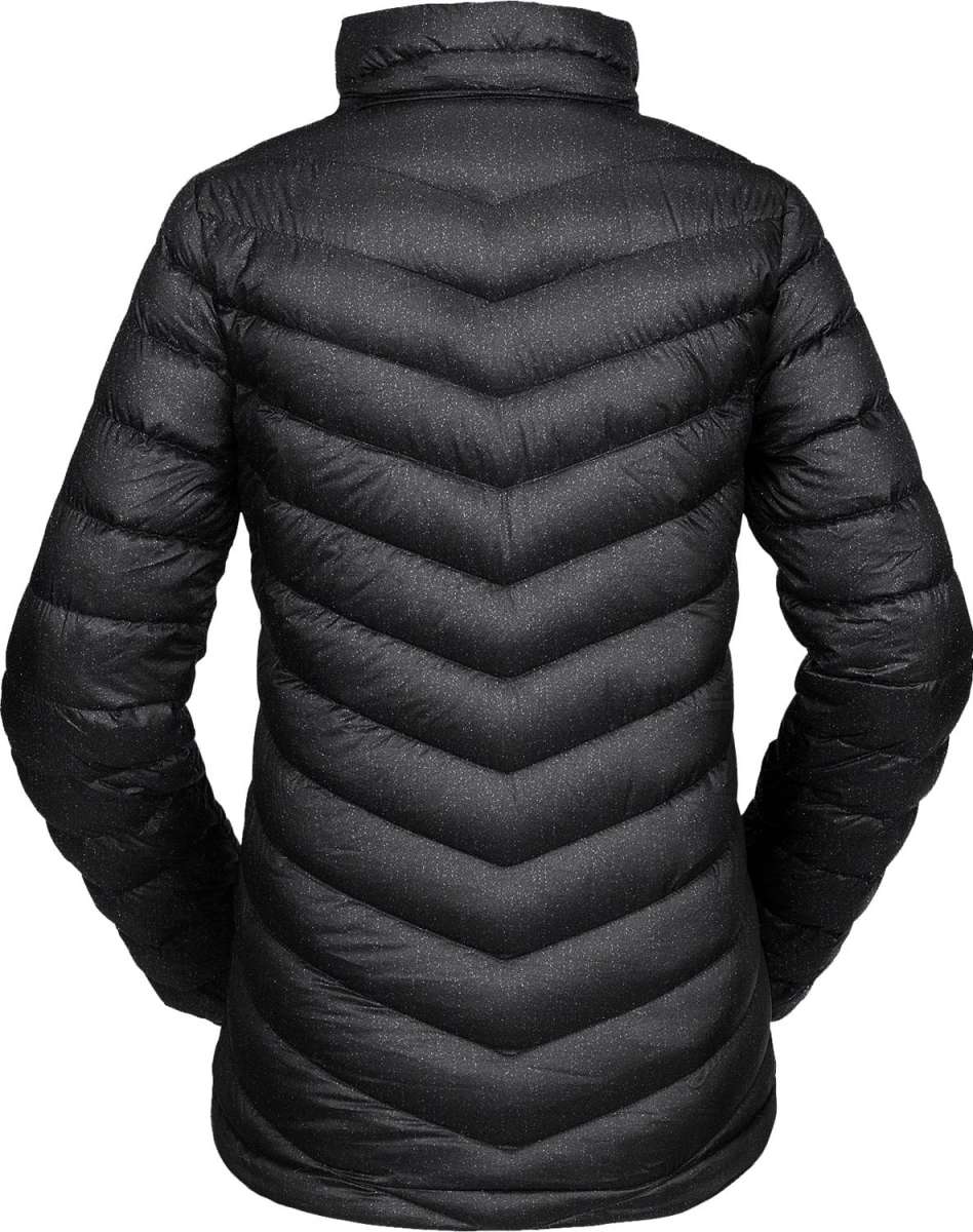 Volcom Women's Tia SD Jacket 2021 - A black down-filled puffer jacket with a high collar and zippered pockets.