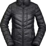 Volcom Women's Tia SD Jacket 2021 - A black down-filled puffer jacket with a high collar and zip closure.