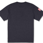 Volcom True To This USST Short Sleeve Tee 2022 - A dark gray t-shirt with a small red and white striped patch on the left sleeve.